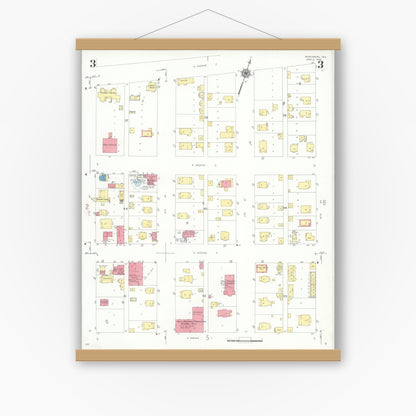 Old map wall art mockup — magnetic wood frame on white wall — Sanborn Fire Insurance Map from Rosenberg, Fort Bend County, Texas (1942), Sheet #0003