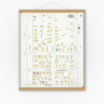 Old map wall art mockup — magnetic wood frame on white wall — Sanborn Fire Insurance Map from Albion, Calhoun County, Michigan (1918), Sheet #0003