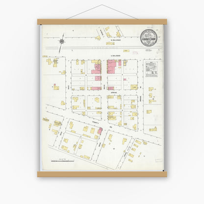 Old map wall art mockup — magnetic wood frame on white wall — Sanborn Fire Insurance Map from Grand Chain, Pulaski County, Illinois (1911), Sheet #0001