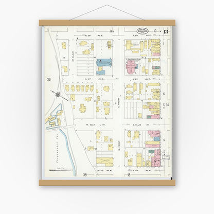 Old map wall art mockup — magnetic wood frame on white wall — Sanborn Fire Insurance Map from Ashland, Ashland County, Wisconsin (1909), Sheet #0013