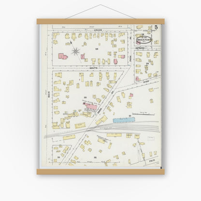 Old map wall art mockup — magnetic wood frame on white wall — Sanborn Fire Insurance Map from Brockport, Monroe County, New York (1892), Sheet #0005