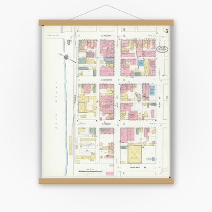 Old map wall art mockup — magnetic wood frame on white wall — Sanborn Fire Insurance Map from Dixon, Lee County, Illinois (1910), Sheet #0005