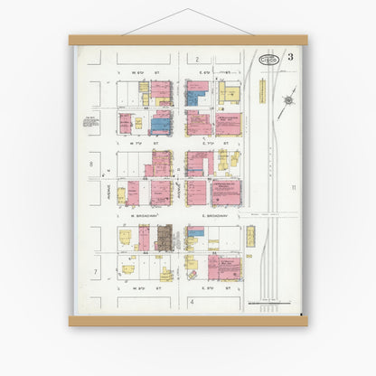 Old map wall art mockup — magnetic wood frame on white wall — Sanborn Fire Insurance Map from Cisco, Eastland County, Texas (1920), Sheet #0003