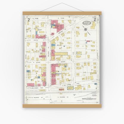 Old map wall art mockup — magnetic wood frame on white wall — Sanborn Fire Insurance Map from Hammonton, Atlantic County, New Jersey (1923), Sheet #0002