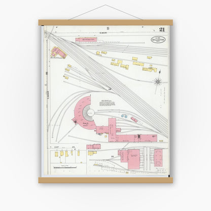 Old map wall art mockup — magnetic wood frame on white wall — Sanborn Fire Insurance Map from Chillicothe, Ross County, Ohio (1900), Sheet #0021