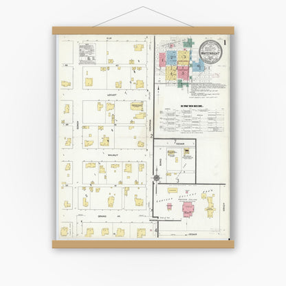 Old map wall art mockup — magnetic wood frame on white wall — Sanborn Fire Insurance Map from Whitewright, Grayson County, Texas (1911), Sheet #0001