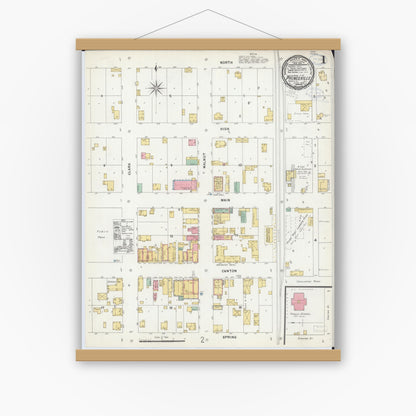 Old map wall art mockup — magnetic wood frame on white wall — Sanborn Fire Insurance Map from Princeville, Peoria County, Illinois (1898) - Complete Map Set