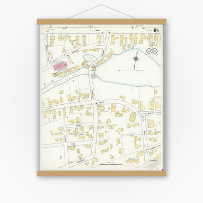 Old map wall art mockup — magnetic wood frame on white wall — Sanborn Fire Insurance Map from Athol, Worcester County, Massachusetts (1911), Sheet #0010