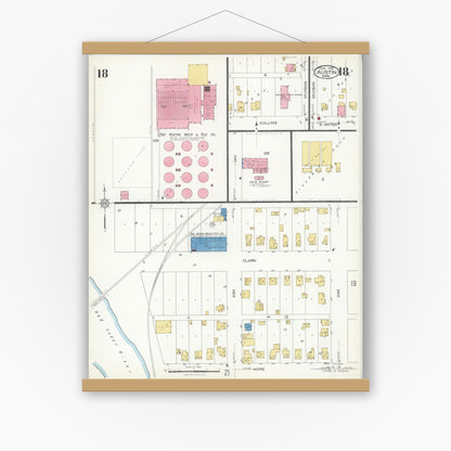 Old map wall art mockup — magnetic wood frame on white wall — Sanborn Fire Insurance Map from Austin, Mower County, Minnesota (1926), Sheet #0018
