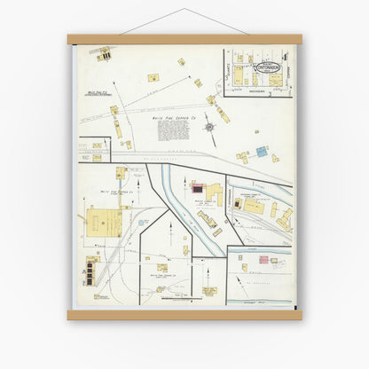 Old map wall art mockup — magnetic wood frame on white wall — Sanborn Fire Insurance Map from Ontonagon, Ontonagon County, Michigan (1917), Sheet #0004