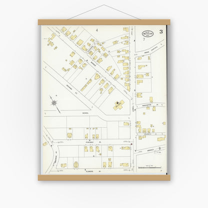 Old map wall art mockup — magnetic wood frame on white wall — Sanborn Fire Insurance Map from Methuen, Essex County, Massachusetts (1911), Sheet #0003