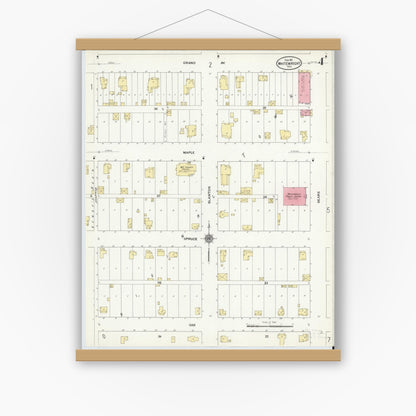 Old map wall art mockup — magnetic wood frame on white wall — Sanborn Fire Insurance Map from Whitewright, Grayson County, Texas (1911), Sheet #0004