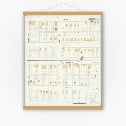 Old map wall art mockup — magnetic wood frame on white wall — Sanborn Fire Insurance Map from Proctor, Saint Louis County, Minnesota (1908), Sheet #0004