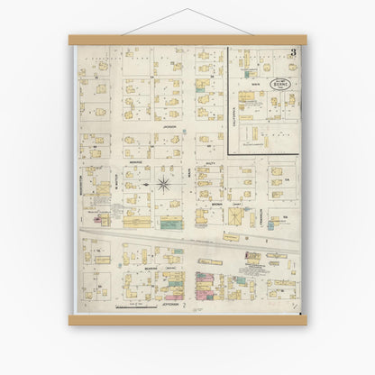 Old map wall art mockup — magnetic wood frame on white wall — Sanborn Fire Insurance Map from Berne, Adams County, Indiana (1907), Sheet #0003