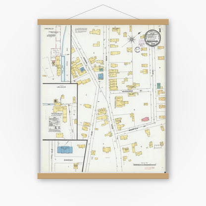 Old map wall art mockup — magnetic wood frame on white wall — Sanborn Fire Insurance Map from Warrensburg, Warren County, New York (1901) - Complete Map Set