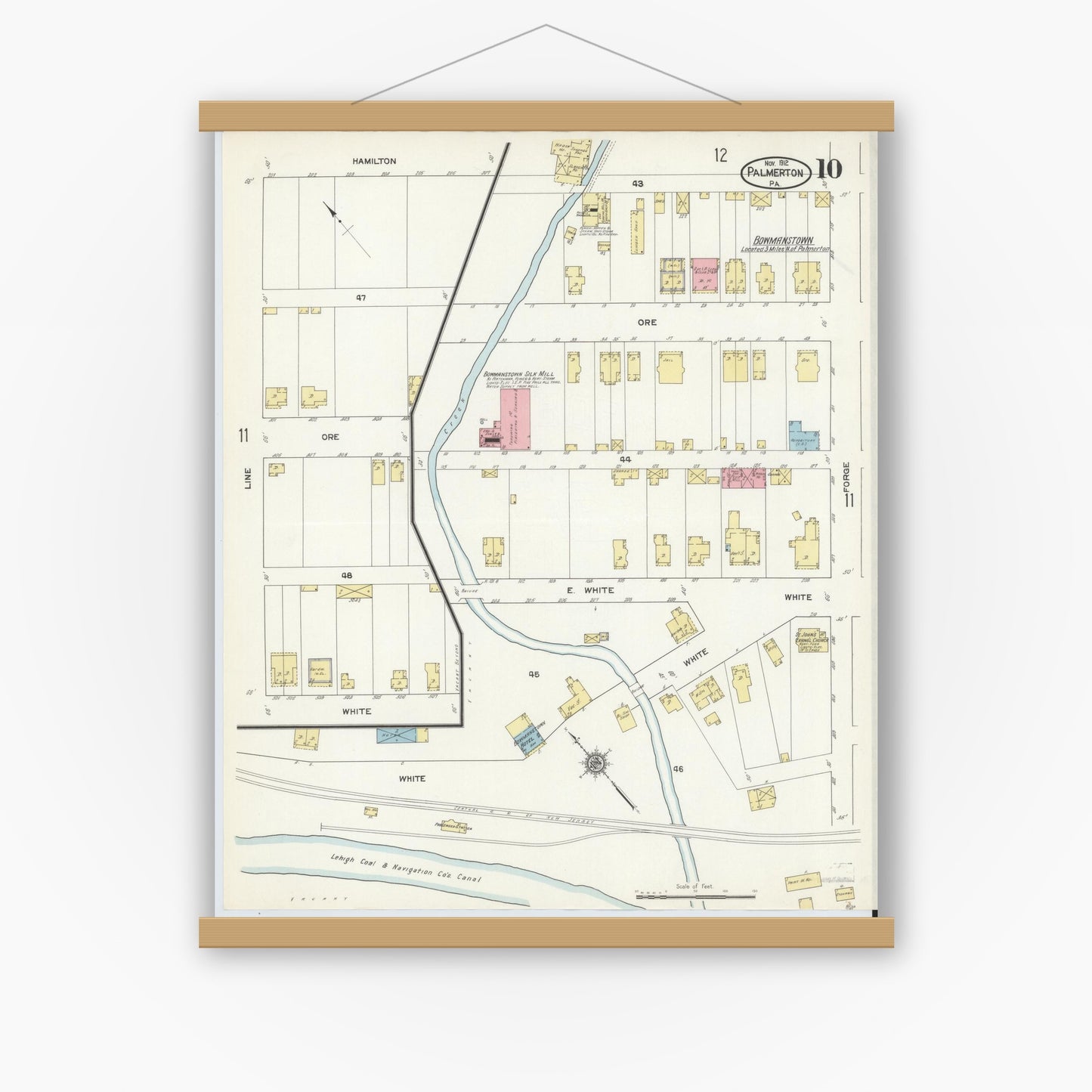 Old map wall art mockup — magnetic wood frame on white wall — Sanborn Fire Insurance Map from Palmerton, Carbon County, Pennsylvania (1912), Sheet #0010