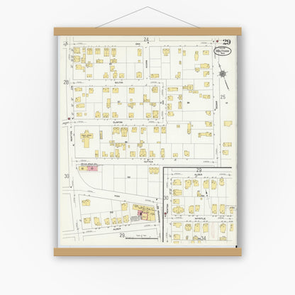 Old map wall art mockup — magnetic wood frame on white wall — Sanborn Fire Insurance Map from Waltham, Middlesex County, Massachusetts (1911), Sheet #0029