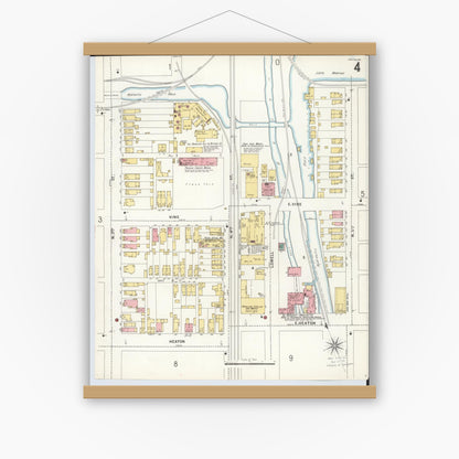 Old map wall art mockup — magnetic wood frame on white wall — Sanborn Fire Insurance Map from Hamilton, Butler County, Ohio (1899), Sheet #0004