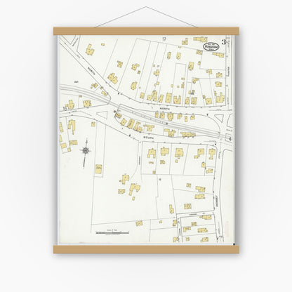 Old map wall art mockup — magnetic wood frame on white wall — Sanborn Fire Insurance Map from Hingham, Plymouth County, Massachusetts (1921), Sheet #0003