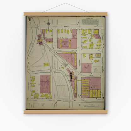 Old map wall art mockup — magnetic wood frame on white wall — Sanborn Fire Insurance Map from Kenosha, Kenosha County, Wisconsin. (1918), Sheet 15