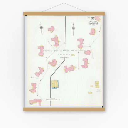 Old map wall art mockup — magnetic wood frame on white wall — Sanborn Fire Insurance Map from Traverse City, Grand Traverse County, Michigan (1910), Sheet #0035