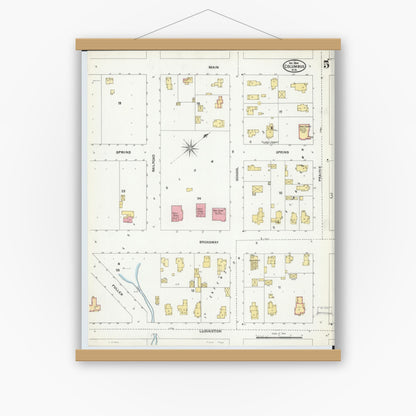 Old map wall art mockup — magnetic wood frame on white wall — Sanborn Fire Insurance Map from Columbus, Columbia and Dodge County, Wisconsin (1904), Sheet #0005