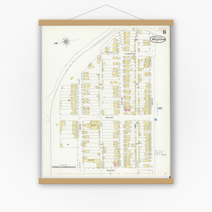 Old map wall art mockup — magnetic wood frame on white wall — Sanborn Fire Insurance Map from Mauch Chunk, Carbon County, Pennsylvania (1908), Sheet #0008