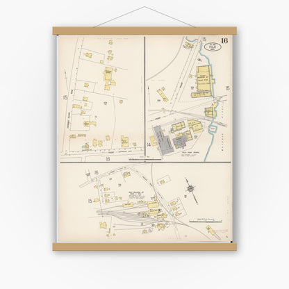 Old map wall art mockup — magnetic wood frame on white wall — Sanborn Fire Insurance Map from Hilo, Hawaii County, Hawaii (1914), Sheet #0016