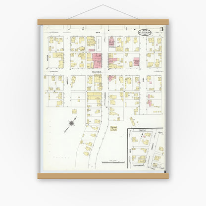 Old map wall art mockup — magnetic wood frame on white wall — Sanborn Fire Insurance Map from Mount Sterling, Madison County, Ohio (1910), Sheet #0003