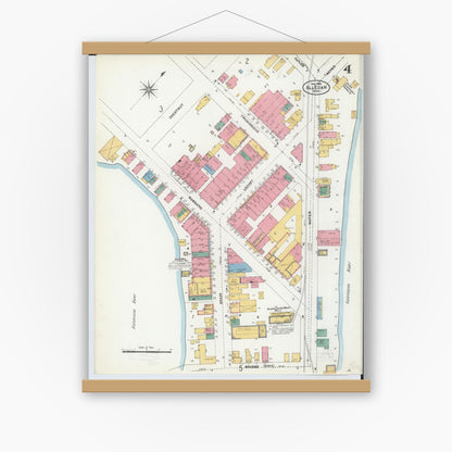 Old map wall art mockup — magnetic wood frame on white wall — Sanborn Fire Insurance Map from Allegan, Allegan County, Michigan (1906), Sheet #0004