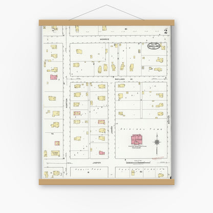 Old map wall art mockup — magnetic wood frame on white wall — Sanborn Fire Insurance Map from Goodland, Newton County, Indiana (1921), Sheet #0002