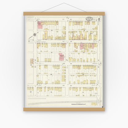 Old map wall art mockup — magnetic wood frame on white wall — Sanborn Fire Insurance Map from Juniata, Blair County, Pennsylvania (1915), Sheet #0002