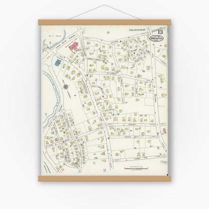 Old map wall art mockup — magnetic wood frame on white wall — Sanborn Fire Insurance Map from Winchester, Middlesex County, Massachusetts (1921), Sheet #0013