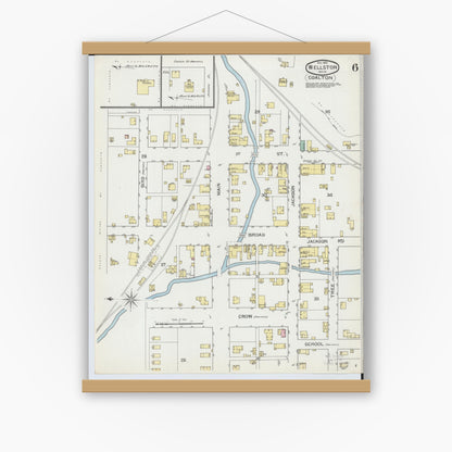 Old map wall art mockup — magnetic wood frame on white wall — Sanborn Fire Insurance Map from Wellston, Jackson County, Ohio (1892), Sheet #0006
