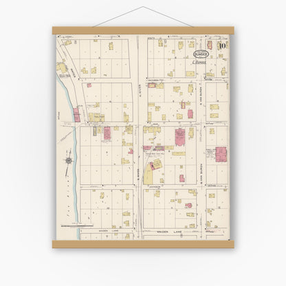 Old map wall art mockup — magnetic wood frame on white wall — Sanborn Fire Insurance Map from Dundee, Kane County, Illinois (1922), Sheet #0010