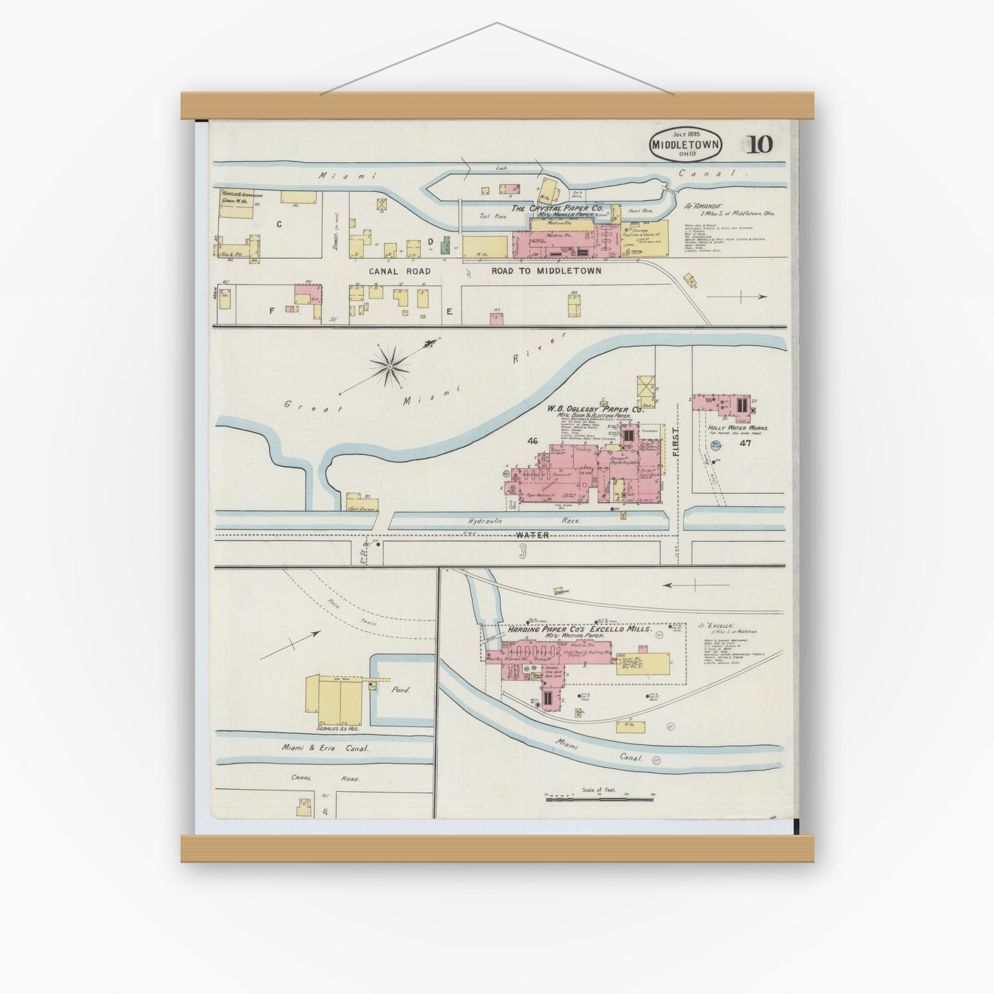 Old map wall art mockup — magnetic wood frame on white wall — Sanborn Fire Insurance Map from Middletown, Butler County, Ohio (1895), Sheet #0010