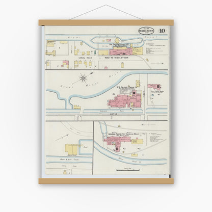 Old map wall art mockup — magnetic wood frame on white wall — Sanborn Fire Insurance Map from Middletown, Butler County, Ohio (1895), Sheet #0010
