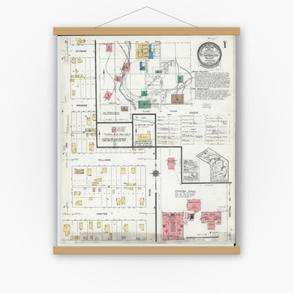 Old map wall art mockup — magnetic wood frame on white wall — Sanborn Fire Insurance Map from Stambaugh, Iron County, Michigan (1922) - Complete Map Set