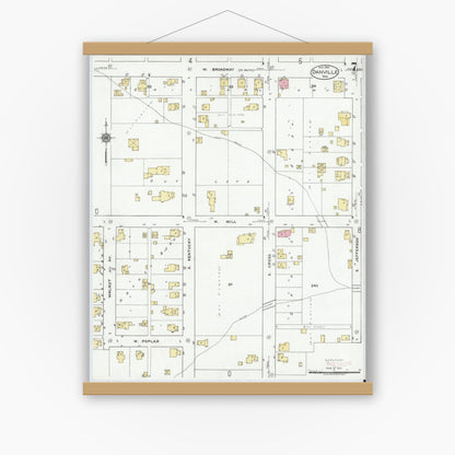 Old map wall art mockup — magnetic wood frame on white wall — Sanborn Fire Insurance Map from Danville, Hendricks County, Indiana (1920), Sheet #0007