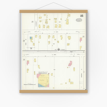 Old map wall art mockup — magnetic wood frame on white wall — Sanborn Fire Insurance Map from Newark, Wayne County, New York (1912), Sheet #0025
