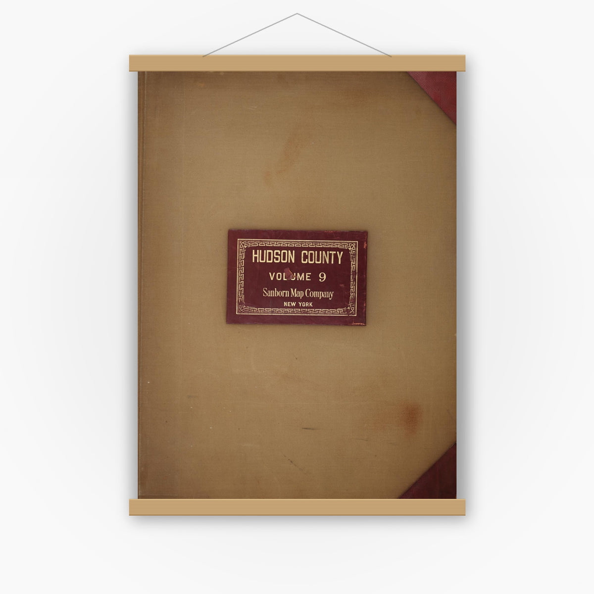 Old map wall art mockup — magnetic wood frame on white wall — Sanborn Fire Insurance Map from Hudson Co., Hudson County, New Jersey (1950), Sheet #0001