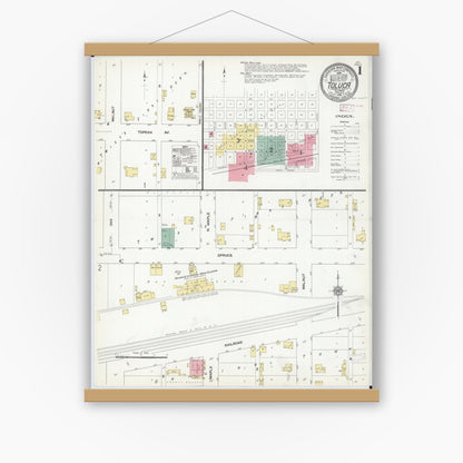 Old map wall art mockup — magnetic wood frame on white wall — Sanborn Fire Insurance Map from Toluca, Marshall County, Illinois (1910) - Complete Map Set