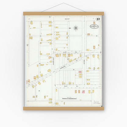 Old map wall art mockup — magnetic wood frame on white wall — Sanborn Fire Insurance Map from Clearfield, Clearfield County, Pennsylvania (1904), Sheet #0010