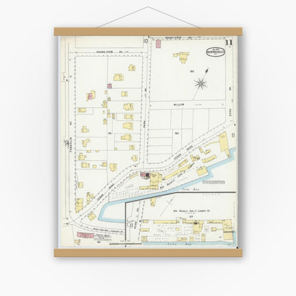 Old map wall art mockup — magnetic wood frame on white wall — Sanborn Fire Insurance Map from New Rochelle, Westchester County, New York (1896), Sheet #0011
