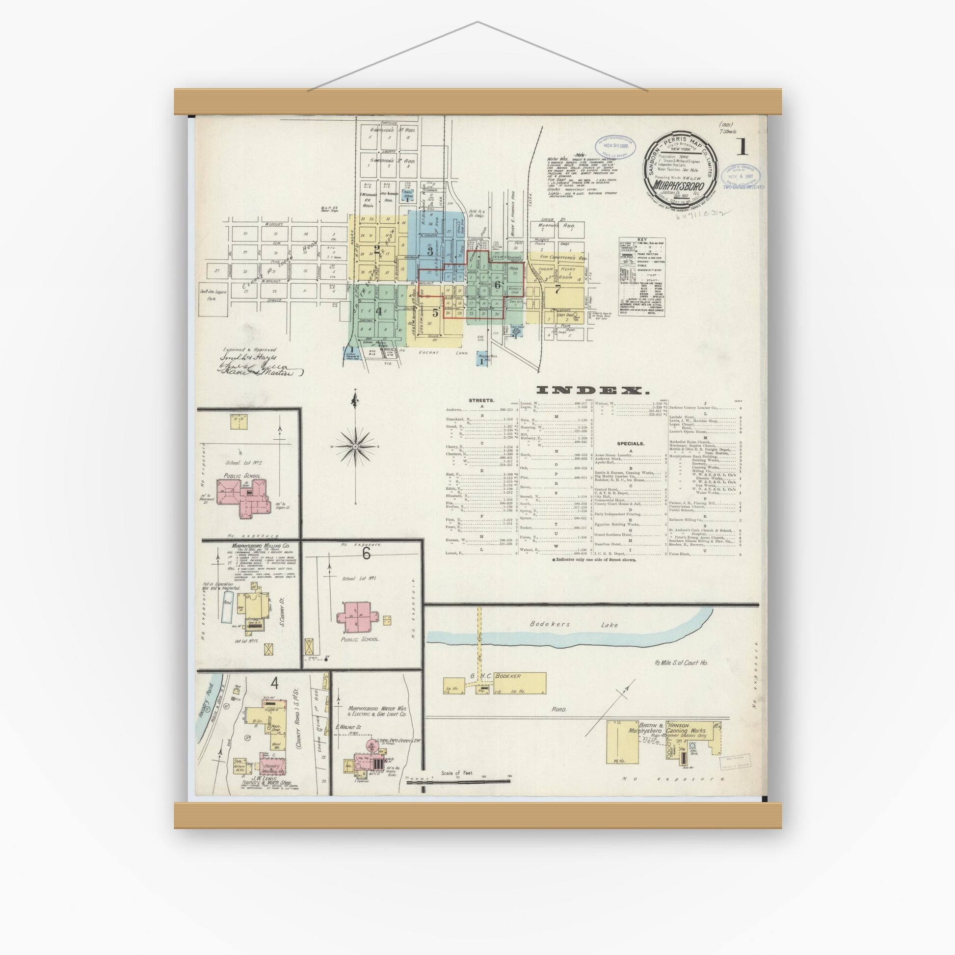 Old map wall art mockup — magnetic wood frame on white wall — Sanborn Fire Insurance Map from Murphysboro, Jackson County, Illinois (1897) - Complete Map Set