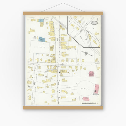 Old map wall art mockup — magnetic wood frame on white wall — Sanborn Fire Insurance Map from Hyannis, Barnstable County, Massachusetts (1912), Sheet #0004