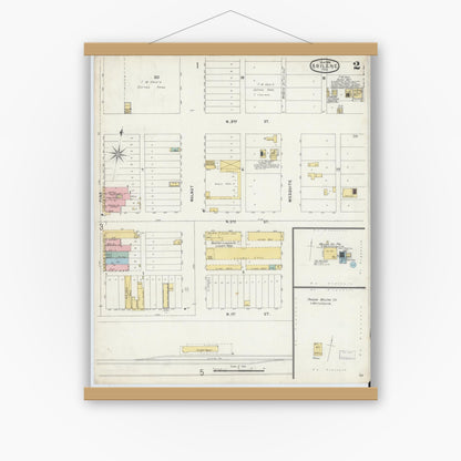 Old map wall art mockup — magnetic wood frame on white wall — Sanborn Fire Insurance Map from Abilene, Taylor County, Texas (1896), Sheet #0002