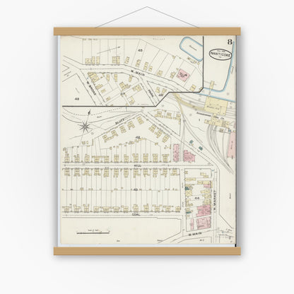 Old map wall art mockup — magnetic wood frame on white wall — Sanborn Fire Insurance Map from Nanticoke, Luzerne County, Pennsylvania (1888), Sheet #0008