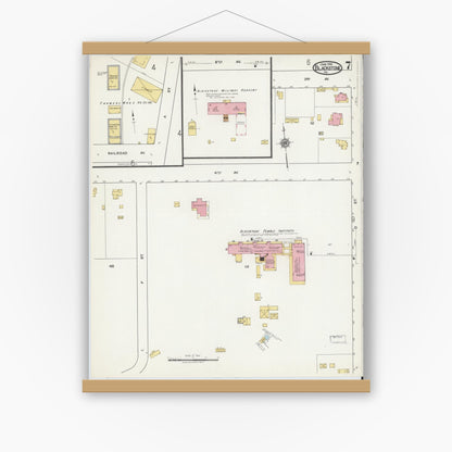 Old map wall art mockup — magnetic wood frame on white wall — Sanborn Fire Insurance Map from Blackstone, Nottoway County, Virginia (1919), Sheet #0007