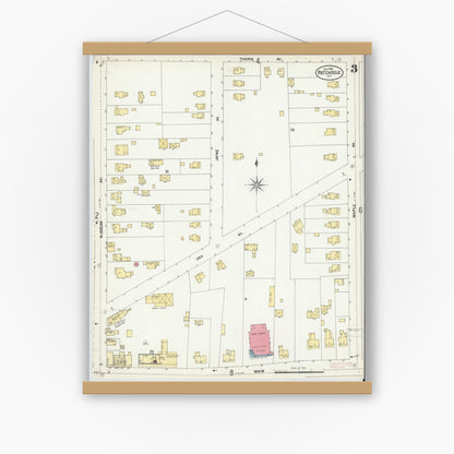 Old map wall art mockup — magnetic wood frame on white wall — Sanborn Fire Insurance Map from Patchogue, Suffolk County, New York (1902), Sheet #0003
